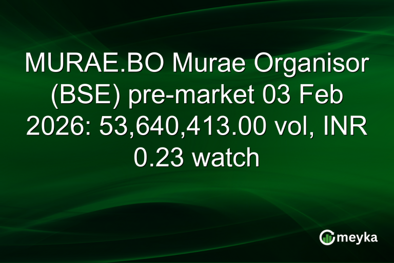 MURAE.BO Murae Organisor (BSE) pre-market 03 Feb 2026: 53,640,413.00 vol, INR 0.23 watch