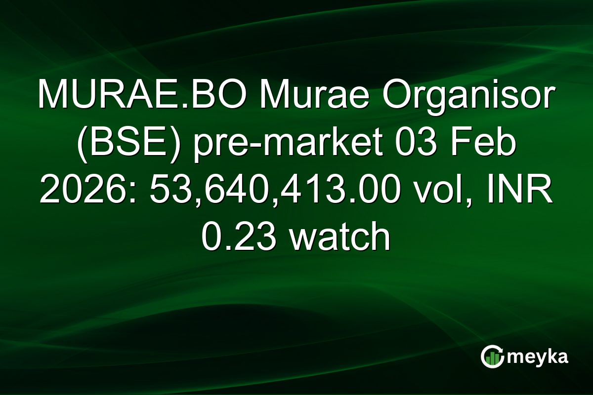 MURAE.BO Murae Organisor (BSE) pre-market 03 Feb 2026: 53,640,413.00 vol, INR 0.23 watch