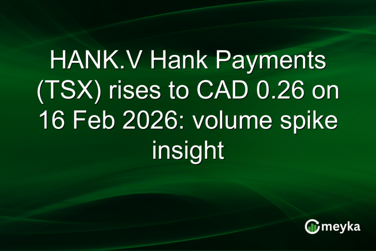 HANK.V Hank Payments (TSX) rises to CAD 0.26 on 16 Feb 2026: volume spike insight