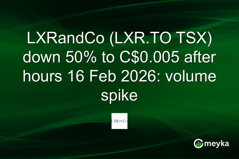 LXRandCo (LXR.TO TSX) down 50% to C$0.005 after hours 16 Feb 2026: volume spike