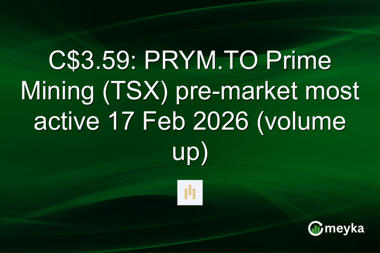 C$3.59: PRYM.TO Prime Mining (TSX) pre-market most active 17 Feb 2026 (volume up)