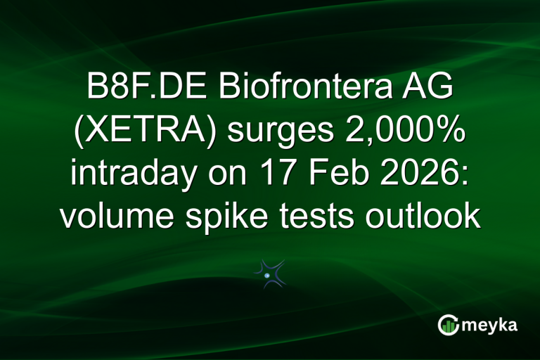 B8F.DE Biofrontera AG (XETRA) surges 2,000% intraday on 17 Feb 2026: volume spike tests outlook