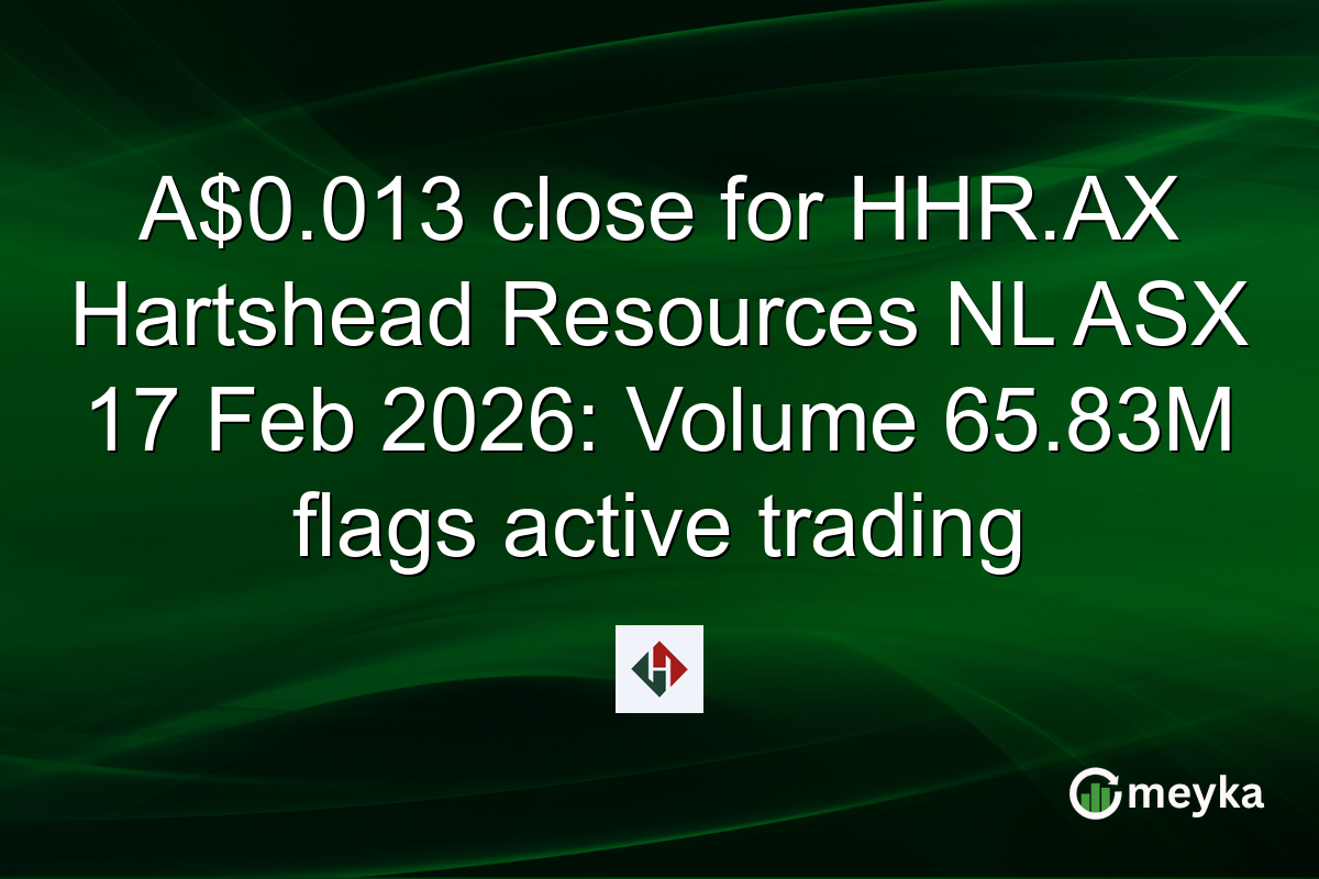 A$0.013 close for HHR.AX Hartshead Resources NL ASX 17 Feb 2026: Volume 65.83M flags active trading