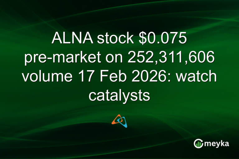 ALNA stock $0.075 pre-market on 252,311,606 volume 17 Feb 2026: watch catalysts