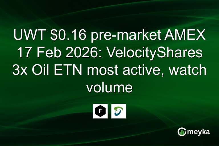 UWT $0.16 pre-market AMEX 17 Feb 2026: VelocityShares 3x Oil ETN most active, watch volume