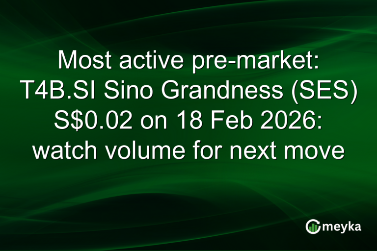 Most active pre-market: T4B.SI Sino Grandness (SES) S$0.02 on 18 Feb 2026: watch volume for next move