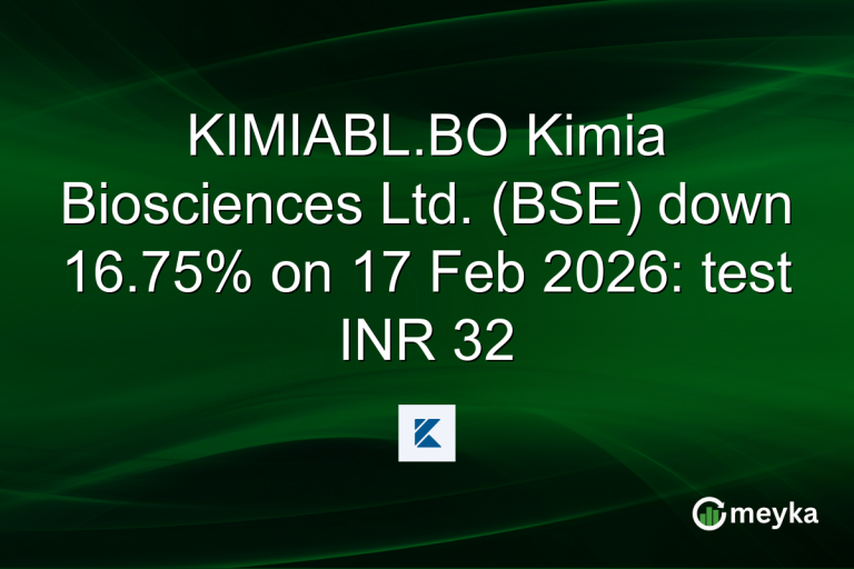 KIMIABL.BO Kimia Biosciences Ltd. (BSE) down 16.75% on 17 Feb 2026: test INR 32