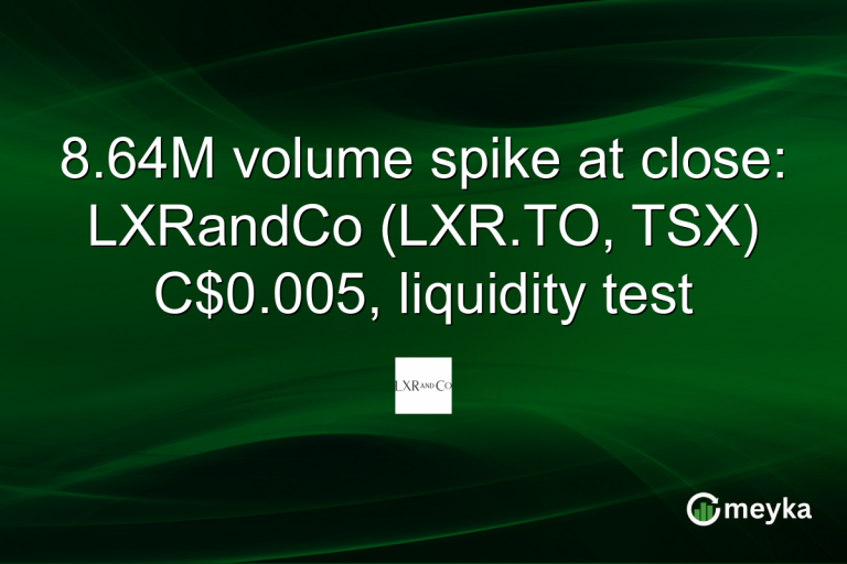 8.64M volume spike at close: LXRandCo (LXR.TO, TSX) C$0.005, liquidity test