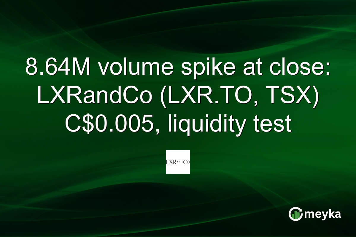 8.64M volume spike at close: LXRandCo (LXR.TO, TSX) C$0.005, liquidity test
