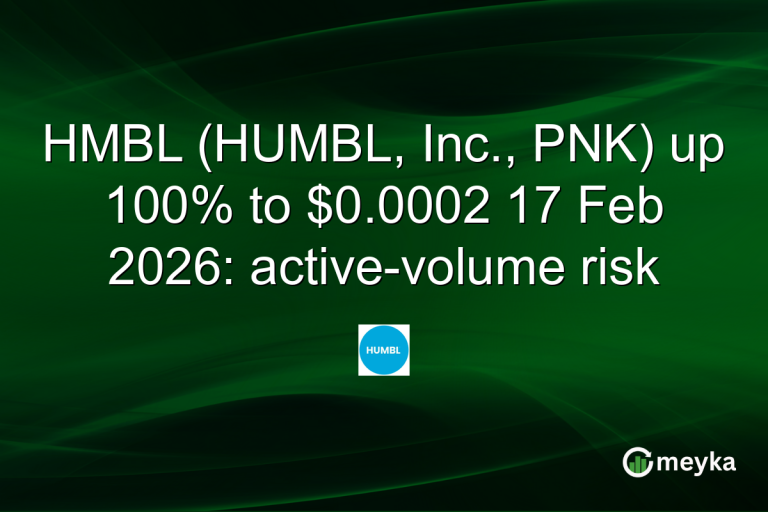 HMBL (HUMBL, Inc., PNK) up 100% to $0.0002 17 Feb 2026: active-volume risk