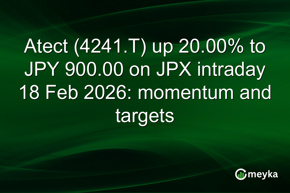 Atect (4241.T) up 20.00% to JPY 900.00 on JPX intraday 18 Feb 2026: momentum and targets