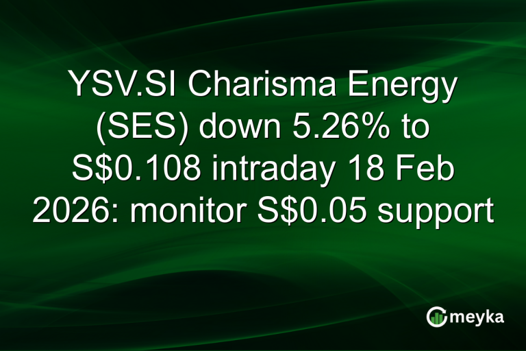 YSV.SI Charisma Energy (SES) down 5.26% to S$0.108 intraday 18 Feb 2026: monitor S$0.05 support