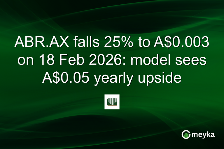 ABR.AX falls 25% to A$0.003 on 18 Feb 2026: model sees A$0.05 yearly upside