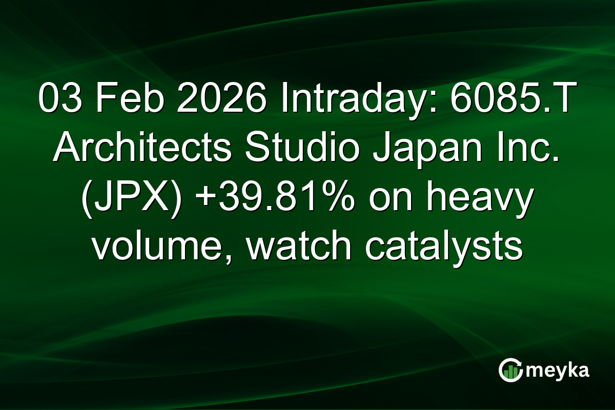 03 Feb 2026 Intraday: 6085.T Architects Studio Japan Inc. (JPX) +39.81% on heavy volume, watch catalysts