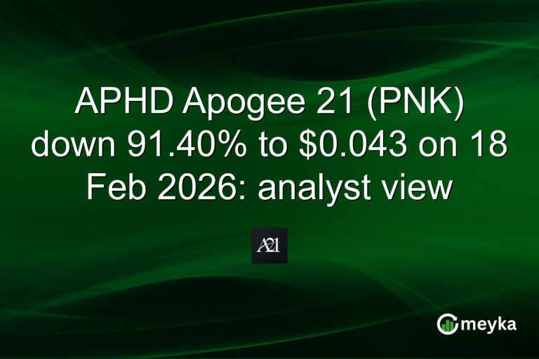APHD Apogee 21 (PNK) down 91.40% to $0.043 on 18 Feb 2026: analyst view