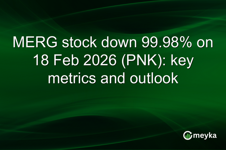 MERG stock down 99.98% on 18 Feb 2026 (PNK): key metrics and outlook