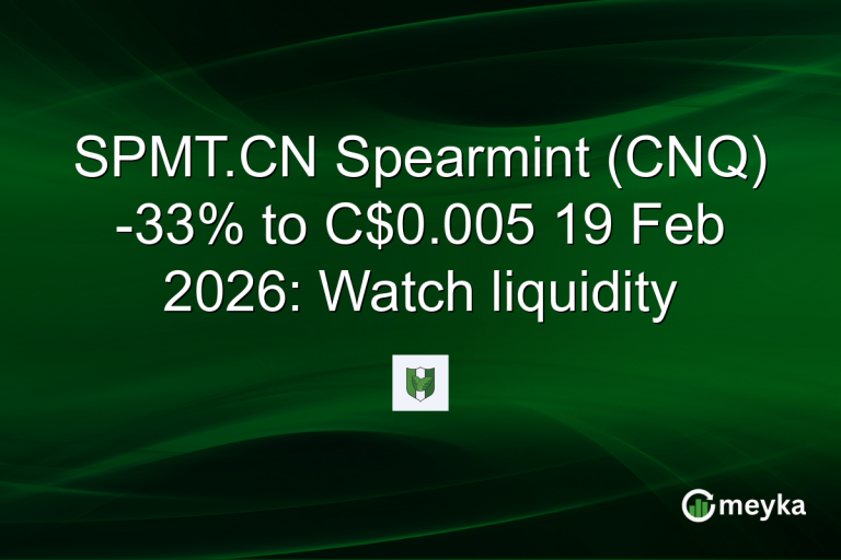 SPMT.CN Spearmint (CNQ) -33% to C$0.005 19 Feb 2026: Watch liquidity