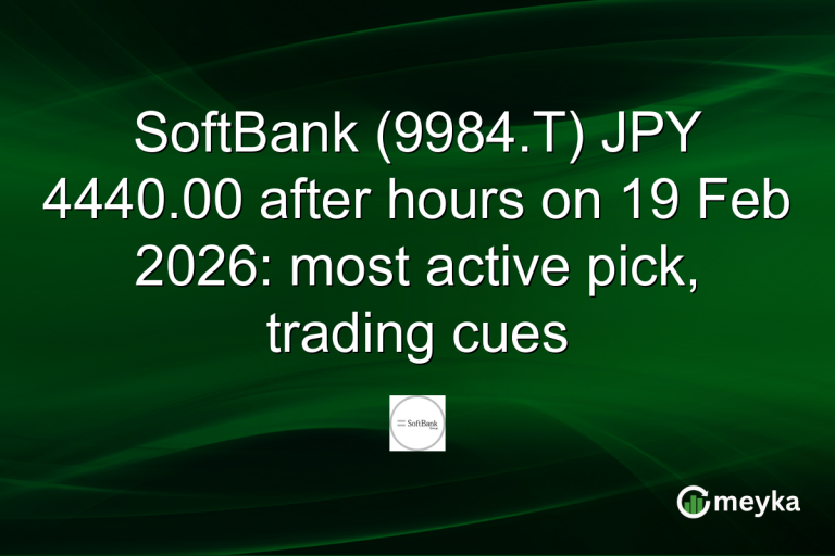 SoftBank (9984.T) JPY 4440.00 after hours on 19 Feb 2026: most active pick, trading cues