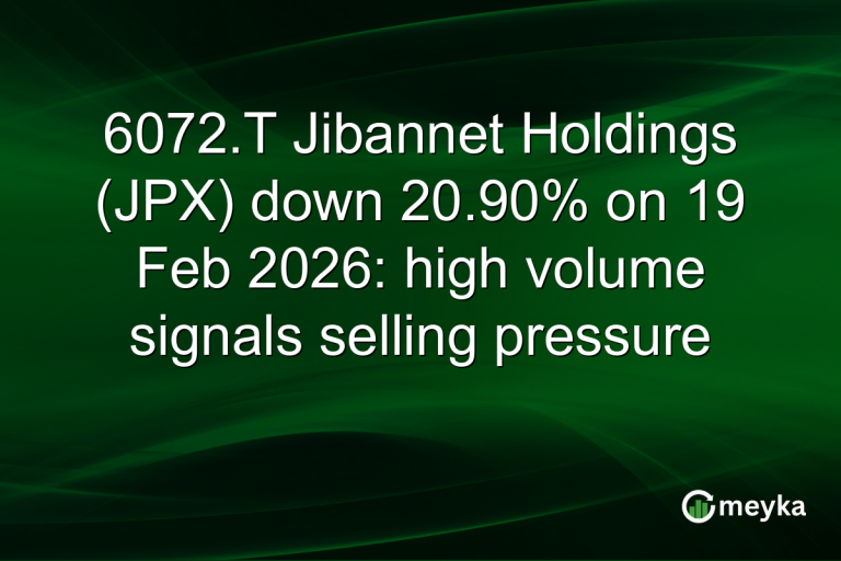 6072.T Jibannet Holdings (JPX) down 20.90% on 19 Feb 2026: high volume signals selling pressure