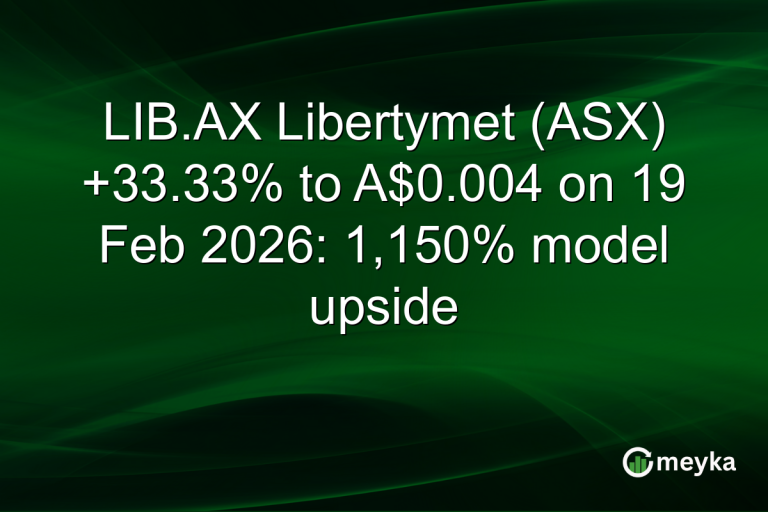LIB.AX Libertymet (ASX) +33.33% to A$0.004 on 19 Feb 2026: 1,150% model upside
