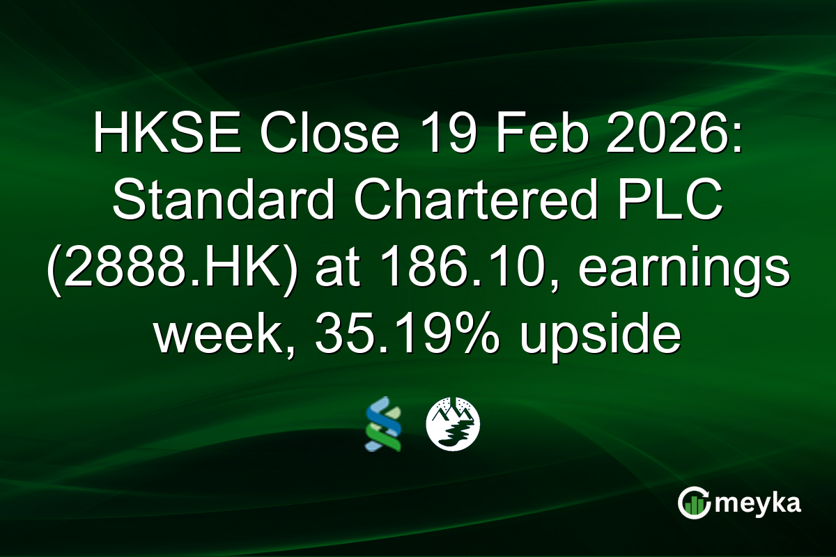 HKSE Close 19 Feb 2026: Standard Chartered PLC (2888.HK) at 186.10, earnings week, 35.19% upside
