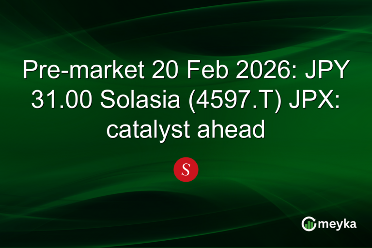 Pre-market 20 Feb 2026: JPY 31.00 Solasia (4597.T) JPX: catalyst ahead