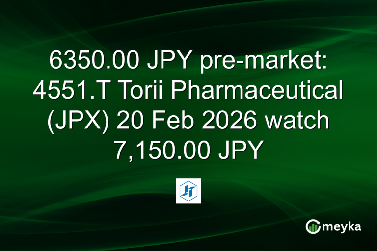 6350.00 JPY pre-market: 4551.T Torii Pharmaceutical (JPX) 20 Feb 2026 watch 7,150.00 JPY