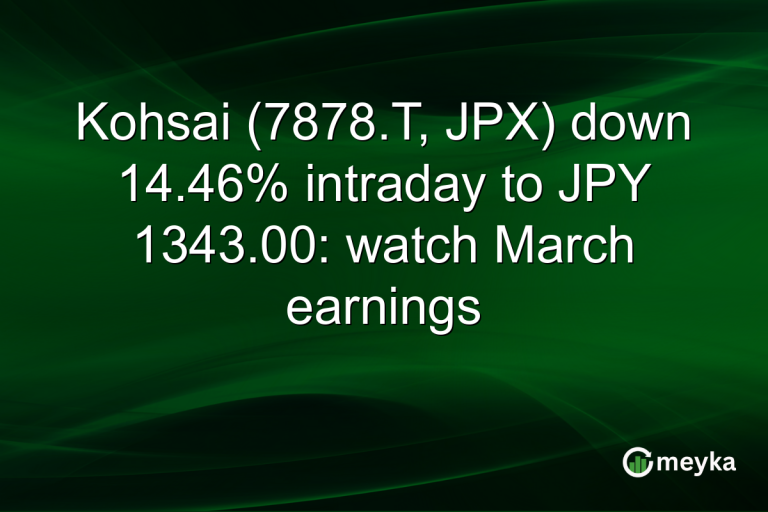 Kohsai (7878.T, JPX) down 14.46% intraday to JPY 1343.00: watch March earnings