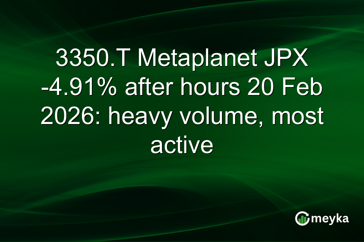 3350.T Metaplanet JPX -4.91% after hours 20 Feb 2026: heavy volume, most active