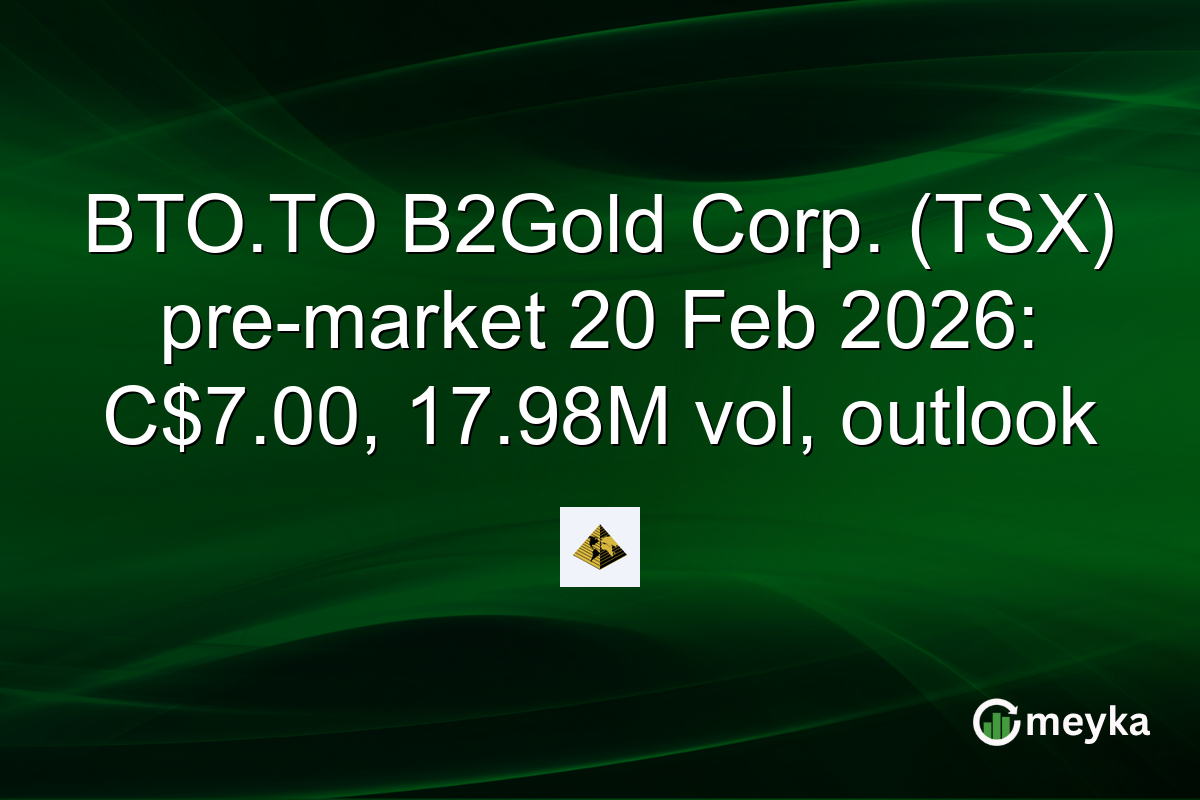 BTO.TO B2Gold Corp. (TSX) pre-market 20 Feb 2026: C$7.00, 17.98M vol, outlook
