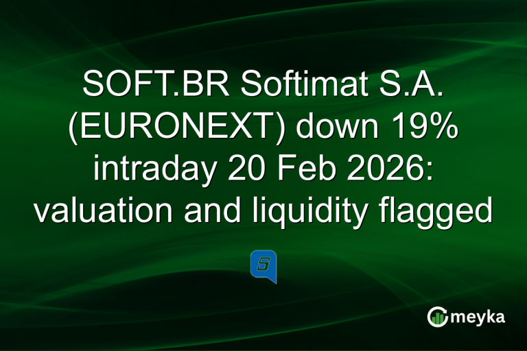 SOFT.BR Softimat S.A. (EURONEXT) down 19% intraday 20 Feb 2026: valuation and liquidity flagged