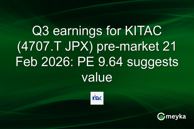 Q3 earnings for KITAC (4707.T JPX) pre-market 21 Feb 2026: PE 9.64 suggests value