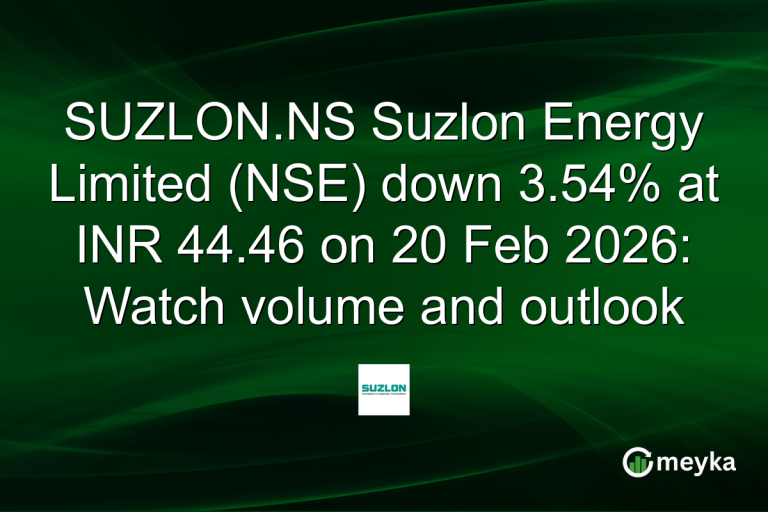 SUZLON.NS Suzlon Energy Limited (NSE) down 3.54% at INR 44.46 on 20 Feb 2026: Watch volume and outlook