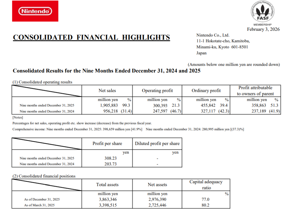Meyka AI: Ninetendo Financial Results Q3FY26 Overview, February 03, 2026