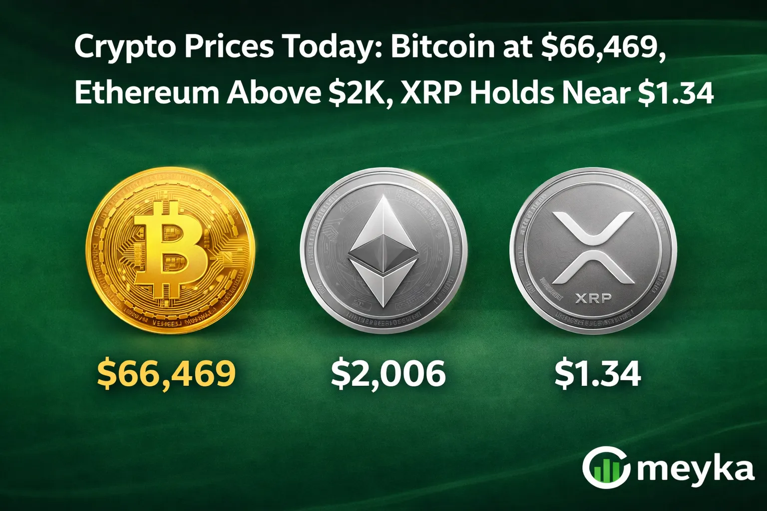 Crypto Prices Today: Bitcoin at $66,469, Ethereum Above $2K, XRP Holds Near $1.34 as Market Stays Volatile