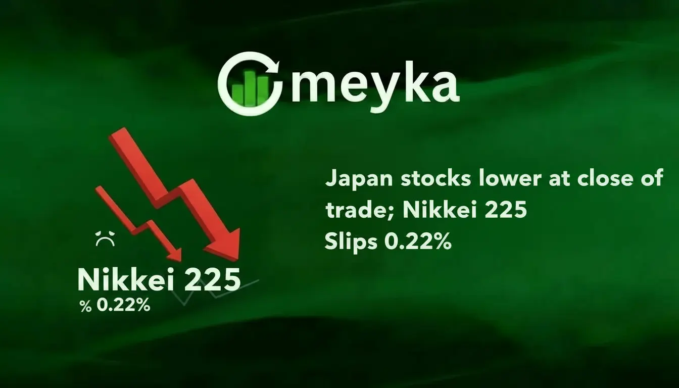 Japan stocks lower at close of trade; Nikkei 225 Slips 0.22%