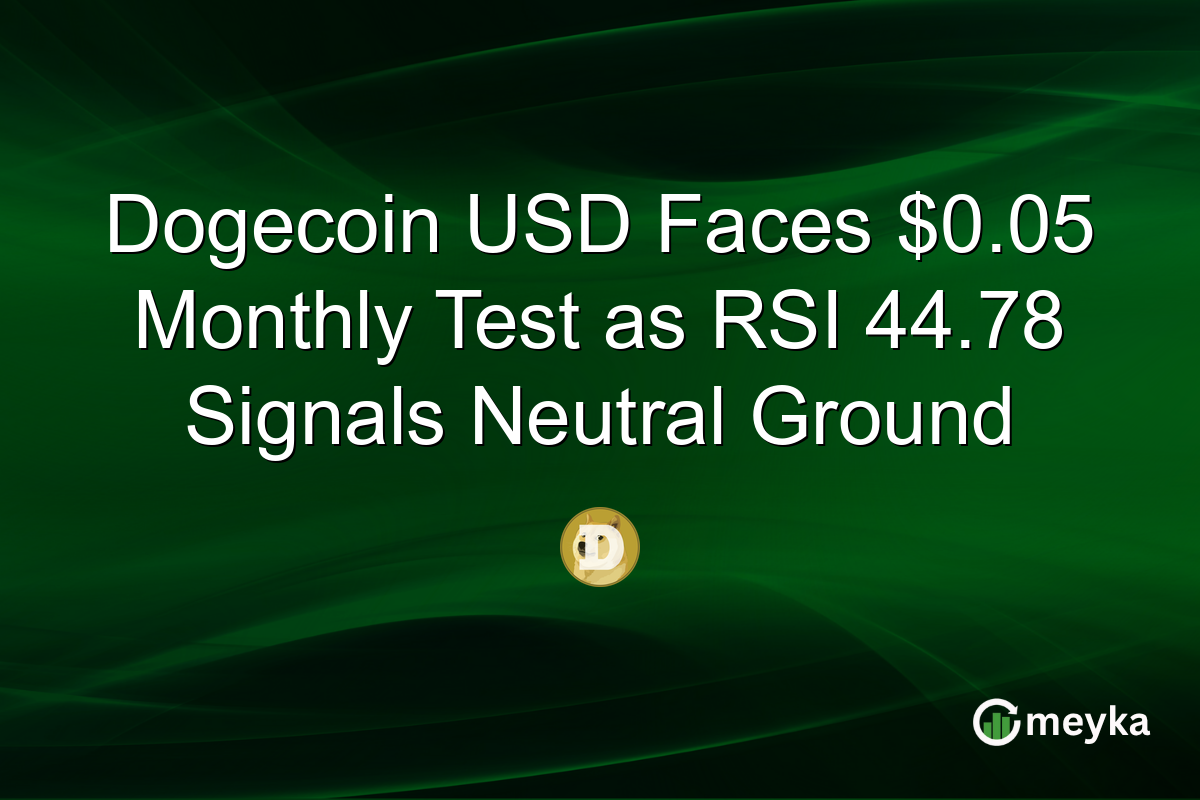 Dogecoin USD Faces $0.05 Monthly Test as RSI 44.78 Signals Neutral Ground