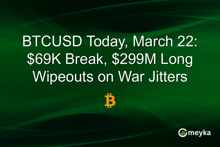 BTCUSD Today, March 22: $69K Break, $299M Long Wipeouts on War Jitters