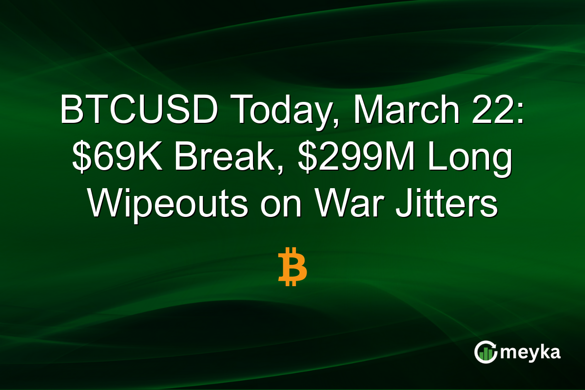 BTCUSD Today, March 22: $69K Break, $299M Long Wipeouts on War Jitters