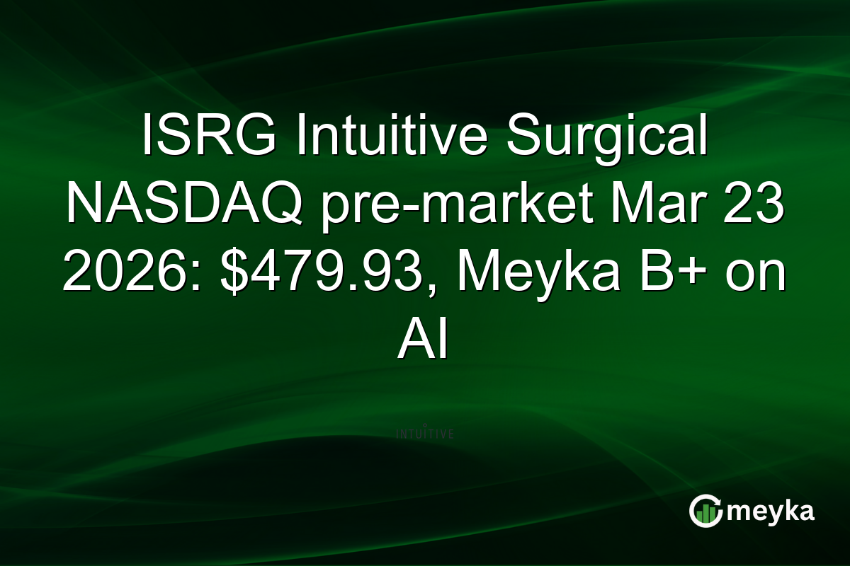 ISRG Intuitive Surgical NASDAQ pre-market Mar 23 2026: $479.93, Meyka B+ on AI
