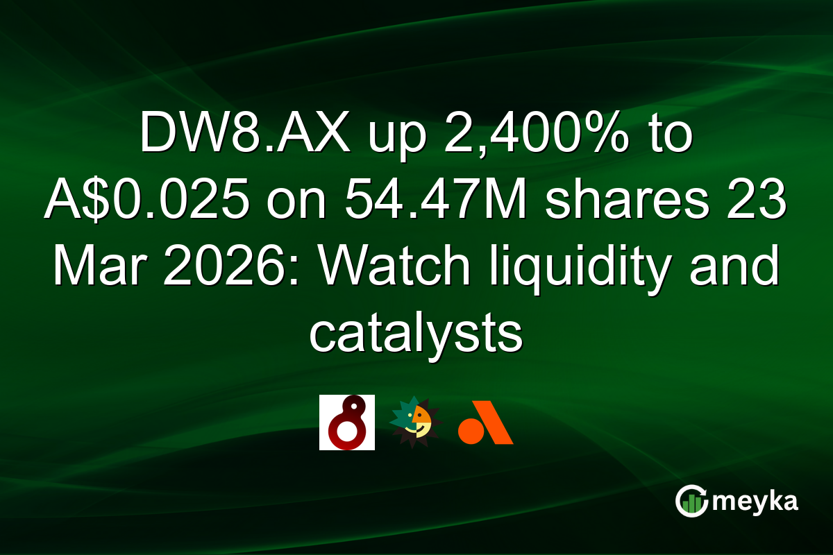 DW8.AX up 2,400% to A$0.025 on 54.47M shares 23 Mar 2026: Watch liquidity and catalysts