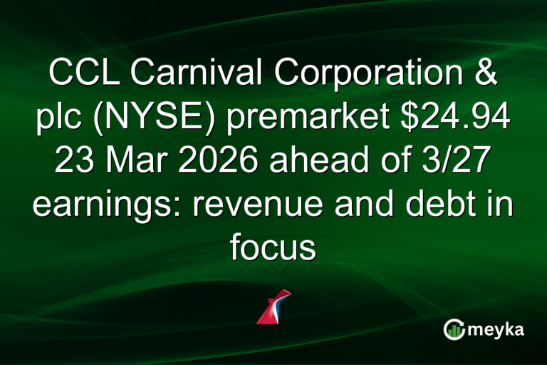 CCL Carnival Corporation & plc (NYSE) premarket $24.94 23 Mar 2026 ahead of 3/27 earnings: revenue and debt in focus