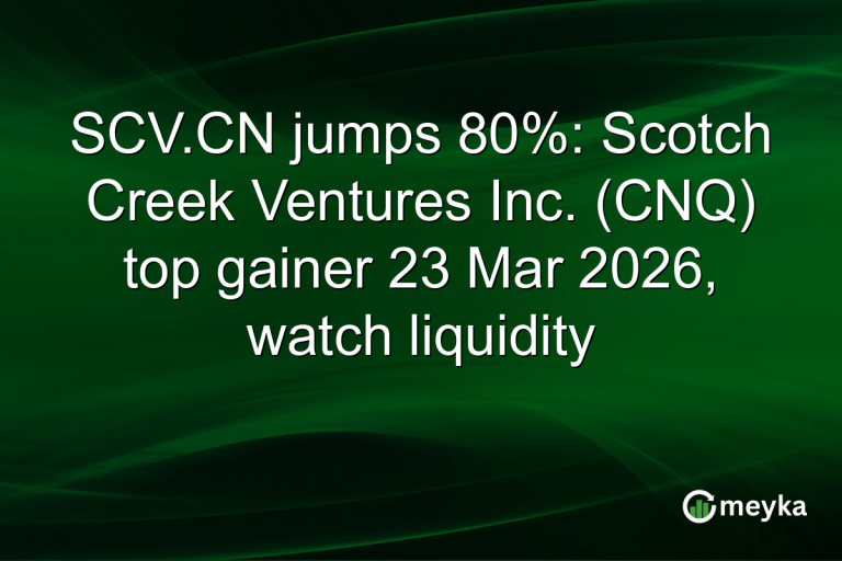 SCV.CN jumps 80%: Scotch Creek Ventures Inc. (CNQ) top gainer 23 Mar 2026, watch liquidity