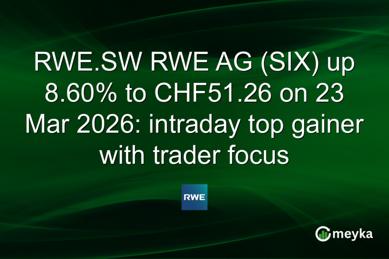 RWE.SW RWE AG (SIX) up 8.60% to CHF51.26 on 23 Mar 2026: intraday top gainer with trader focus