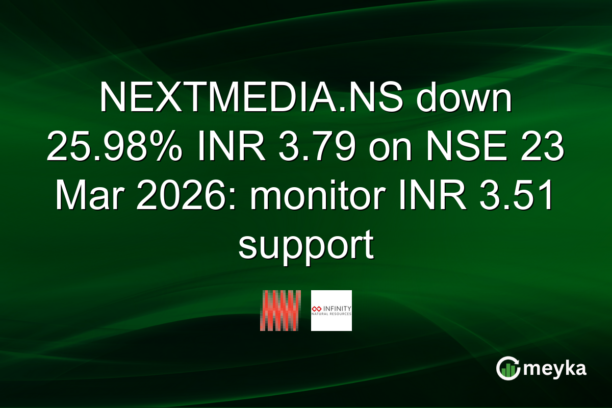 NEXTMEDIA.NS down 25.98% INR 3.79 on NSE 23 Mar 2026: monitor INR 3.51 support