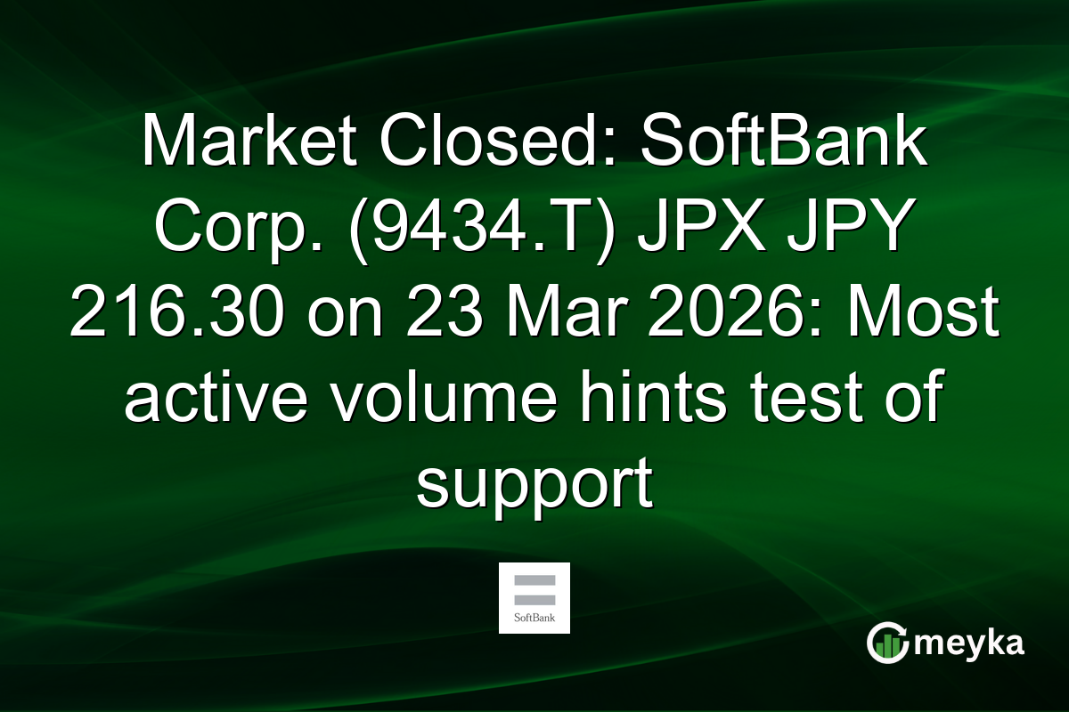 Market Closed: SoftBank Corp. (9434.T) JPX JPY 216.30 on 23 Mar 2026: Most active volume hints test of support
