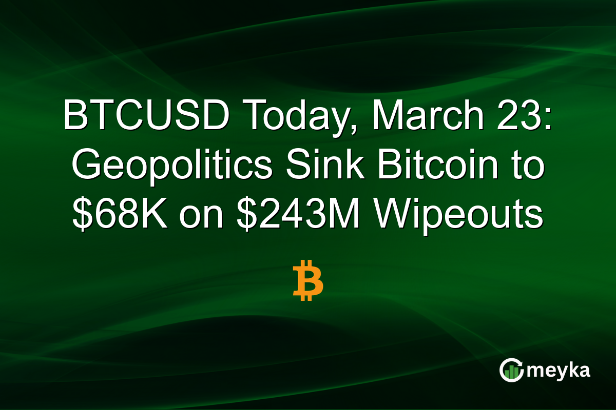 BTCUSD Today, March 23: Geopolitics Sink Bitcoin to $68K on $243M Wipeouts