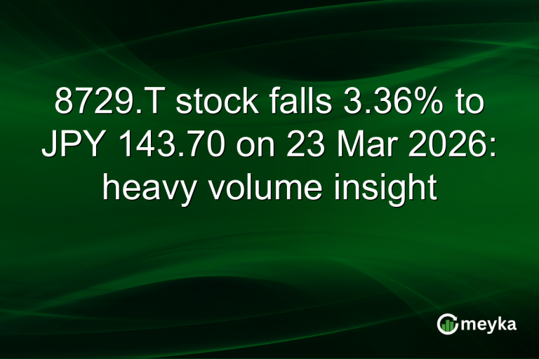 8729.T stock falls 3.36% to JPY 143.70 on 23 Mar 2026: heavy volume insight