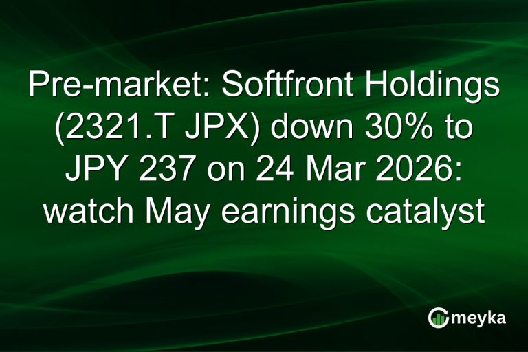 Pre-market: Softfront Holdings (2321.T JPX) down 30% to JPY 237 on 24 Mar 2026: watch May earnings catalyst