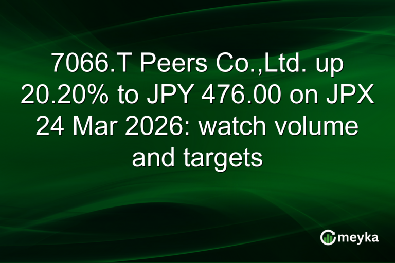 7066.T Peers Co.,Ltd. up 20.20% to JPY 476.00 on JPX 24 Mar 2026: watch volume and targets